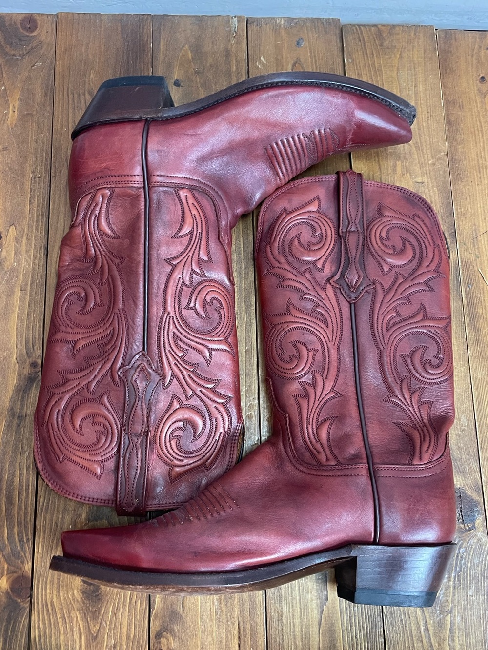 Lucchese Nicole red leather cowgirl boots Womens size 8.5B - REPAIRED - Picture 7 of 12